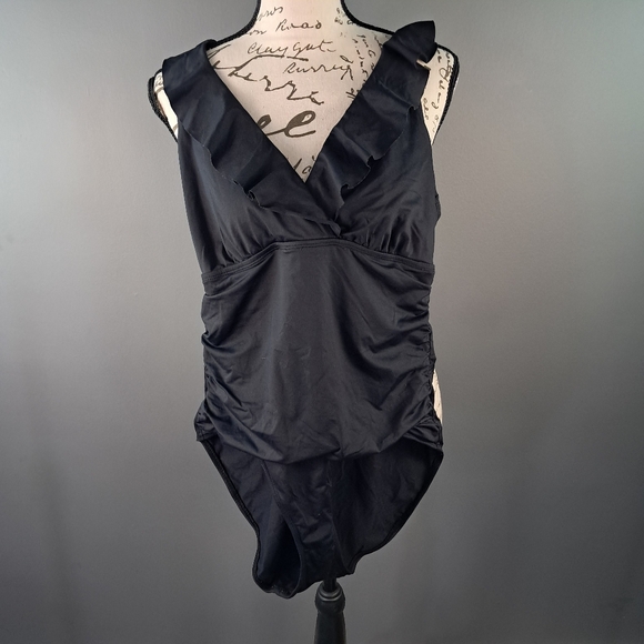 Lauren Ralph Lauren Other - Lauren Ralph Lauren Size 12 Black Swim Body Suit One Piece Womens Ruffle Top